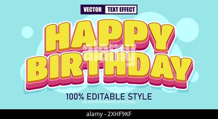 Editable text effect. Happy birthday. Retro style. Vector illustration Stock Vector