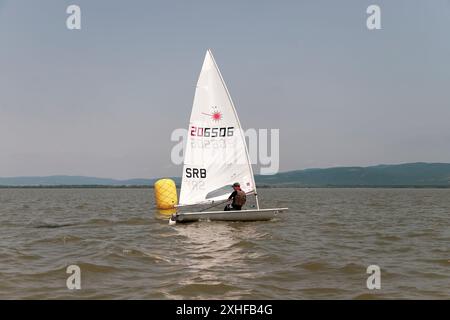 Golubac, Serbia: A Scene from the Laser-Class Sailing Regatta on the Danube River (June 9, 2024) Stock Photo