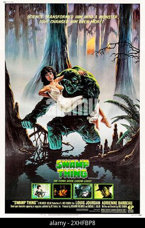 Swamp Thing (1982) directed by Wes Craven and starring Louis Jourdan, Adrienne Barbeau and Ray Wise. After a violent incident with a special chemical, a research scientist is turned into a swamp plant monster. Photograph of an original 1982 US one sheet poster featuring artwork by Richard Hescox ***EDITORIAL USE ONLY***. Credit: BFA / Embassy Pictures Stock Photo