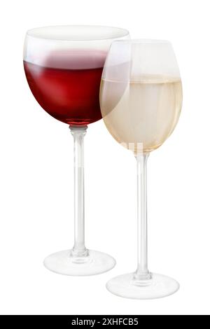 Two glasses of red and white wine isolated on white background Stock Photo