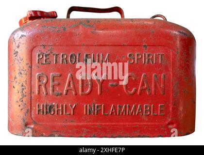 A Vintage Retro Red Matal Jerry Can For Gas (Petrol) Stock Photo