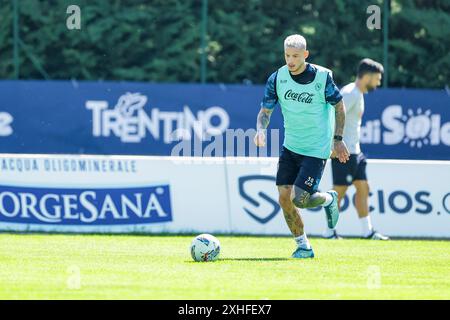 Napoli's Italian defender Pasquale Mazzocchi during  SSC Napoli's 2024-25 preseason training camp in val di sole in Trentino, Dimaro Folgarida Stock Photo