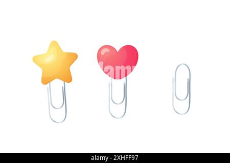 Cute stationery. Star and heart paper clips, bookmarks. Vector Stock Vector