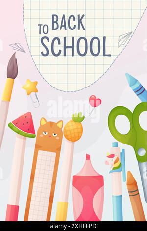 Back to school. Banner, stationery poster. Cartoon, for school or kindergarten Vector Stock Vector