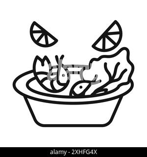 Ceviche icon Vector symbol or sign set collection in black and white outline Stock Vector