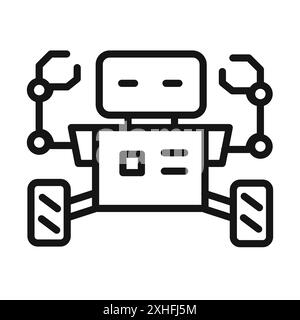 Wheels robot icon Vector symbol or sign set collection in black and white outline Stock Vector