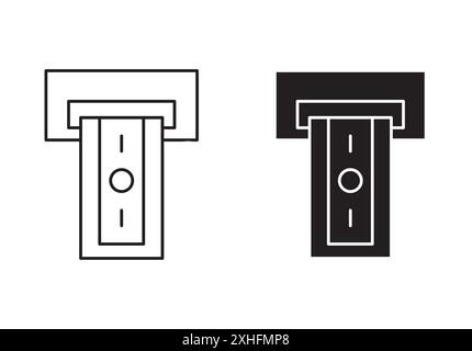 atm cash icon Black line art vector in black and white outline set collection sign Stock Vector
