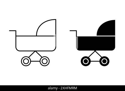 Baby car icon Black line art vector in black and white outline set collection sign Stock Vector