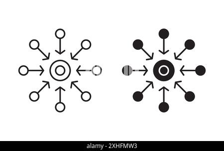 Centralized icon Black line art vector in black and white outline set collection sign Stock Vector