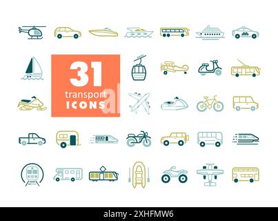 Transportation vector isolated icon set. Graph symbol for travel and tourism web site and apps design, logo, app, UI Stock Vector