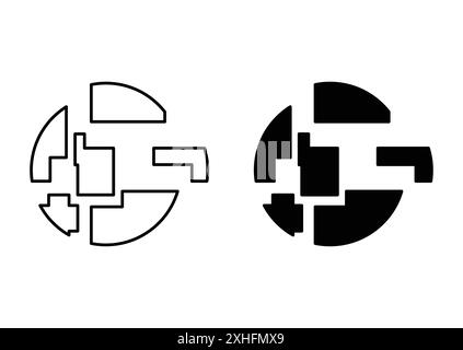 destroy planet icon Black line art vector in black and white outline set collection sign Stock Vector