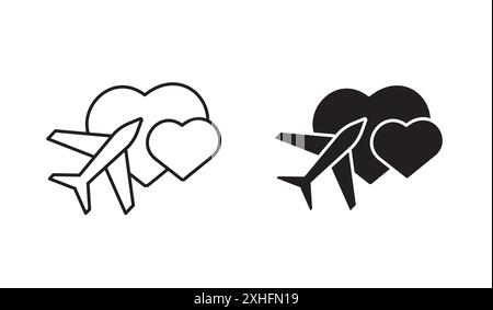 Honeymoon icon Vector symbol or sign set collection in black and white outline Stock Vector