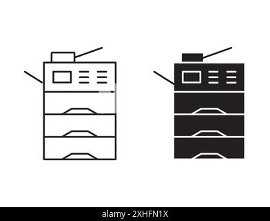 Copy Machine Icon Black line art vector in black and white outline set collection sign Stock Vector