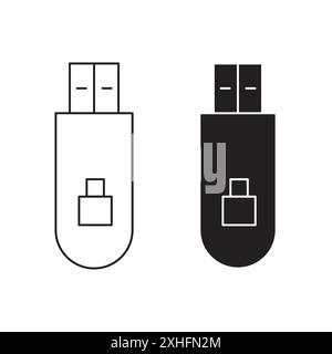 Encrypted pendrive icon Black line art vector in black and white outline set collection sign Stock Vector