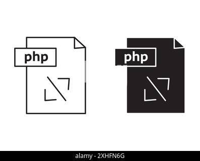 php icon Vector symbol or sign set collection in black and white outline Stock Vector