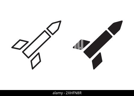 Missile icon Vector symbol or sign set collection in black and white outline Stock Vector