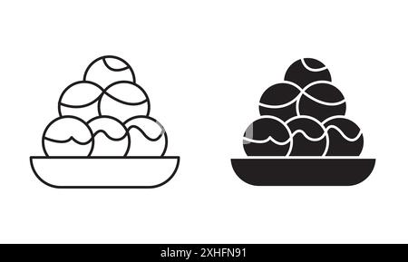 Takoyaki icon Black line art vector in black and white outline set collection sign Stock Vector