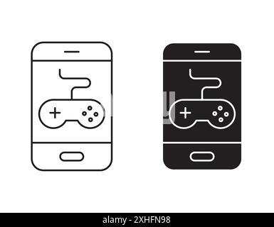 Mobile Game icon Black line art vector in black and white outline set collection sign Stock Vector