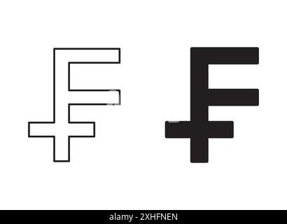 Swiss franc currency icon Vector symbol or sign set collection in black and white outline Stock Vector