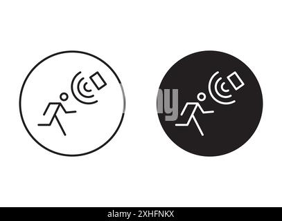 Motion sensor icon Vector symbol or sign set collection in black and white outline Stock Vector