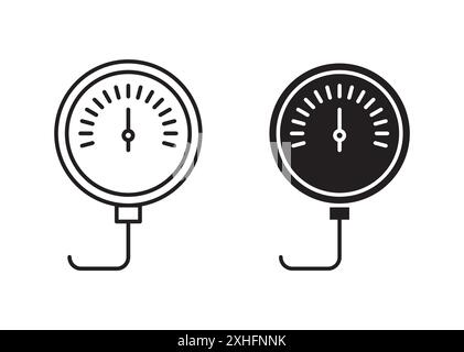 Tire pressure monitoring icon Black line art vector in black and white outline set collection sign Stock Vector