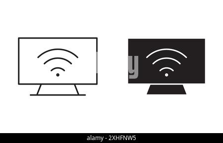 smart Television icon Vector symbol or sign set collection in black and white outline Stock Vector