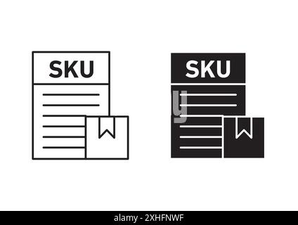 SKU description icon Black line art vector in black and white outline set collection sign Stock Vector