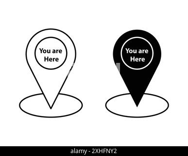 you are here icon Black line art vector in black and white outline set collection sign Stock Vector