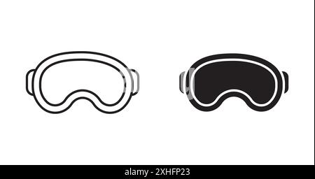 Ski goggles icon Black line art vector in black and white outline set collection sign Stock Vector