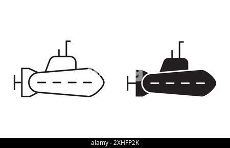 Submarine icon Vector symbol or sign set collection in black and white outline Stock Vector