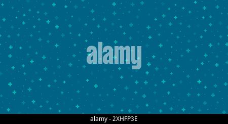 Plus medical seamless pattern with teal blue bg. Math texture with uneven plus symbols. Cross shape pixel texture. Simple vector background Stock Vector