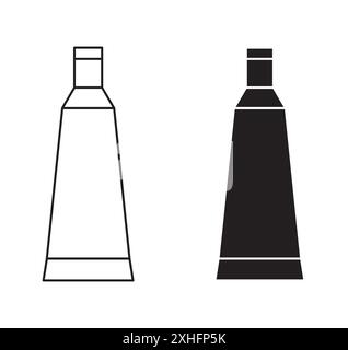 Toothpaste tube icon Black line art vector in black and white outline set collection sign Stock Vector