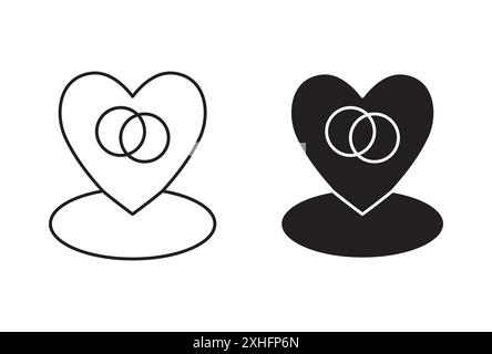Wedding Location icon Vector symbol or sign set collection in black and white outline Stock Vector