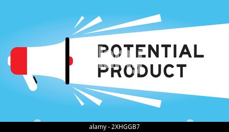 Color megaphone icon with word potential product in white banner on blue background Stock Vector
