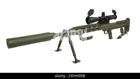 sniper rifle with bipod and silencer isolated on a white background ...