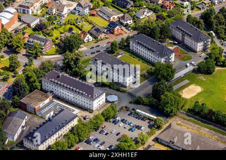 Luftbild, Zentrale Unterbringungseinrichtung für Flüchtlinge ZUE, Uentrop, Hamm, Ruhrgebiet, Nordrhein-Westfalen, Deutschland ACHTUNGxMINDESTHONORARx60xEURO *** Aerial view, central accommodation facility for refugees ZUE , Uentrop, Hamm, Ruhr area, North Rhine-Westphalia, Germany ATTENTIONxMINDESTHONORARx60xEURO Stock Photo