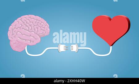 Connecting brain with heart. Empathy and logical thinking. Dimension 16:9. Vector illustration. Stock Vector