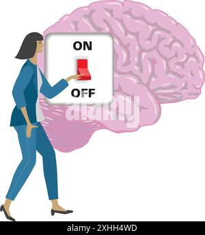 Woman switching off brain. Vector illustration. Stock Vector