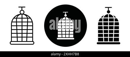 Bird cage icon Black line art vector in black and white outline set collection sign Stock Vector
