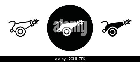 Cannon icon Black line art vector in black and white outline set collection sign Stock Vector