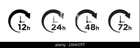 48 Hr Black line art vector in black and white outline set collection sign Stock Vector