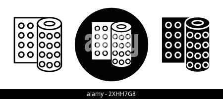 Bubble wrap icon Black line art vector in black and white outline set collection sign Stock Vector