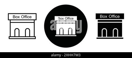 Box office icon Black line art vector in black and white outline set collection sign Stock Vector