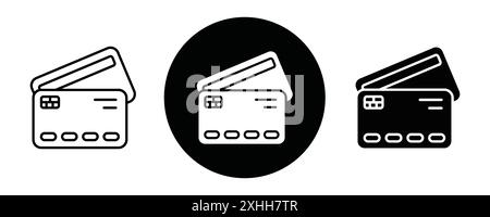 ATM card icon Black line art vector in black and white outline set collection sign Stock Vector