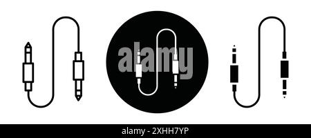 Audio Cable icon Black line art vector in black and white outline set collection sign Stock Vector
