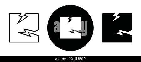 Crack icon Black line art vector in black and white outline set collection sign Stock Vector