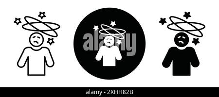 Dizziness icon Black line art vector in black and white outline set collection sign Stock Vector