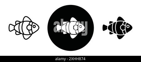 Clownfish icon Black line art vector in black and white outline set collection sign Stock Vector