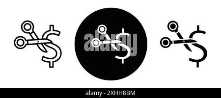 Cost cutting icon Black line art vector in black and white outline set collection sign Stock Vector