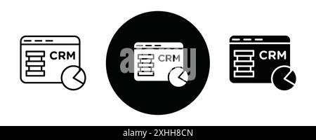 CRM icon Black line art vector in black and white outline set collection sign Stock Vector